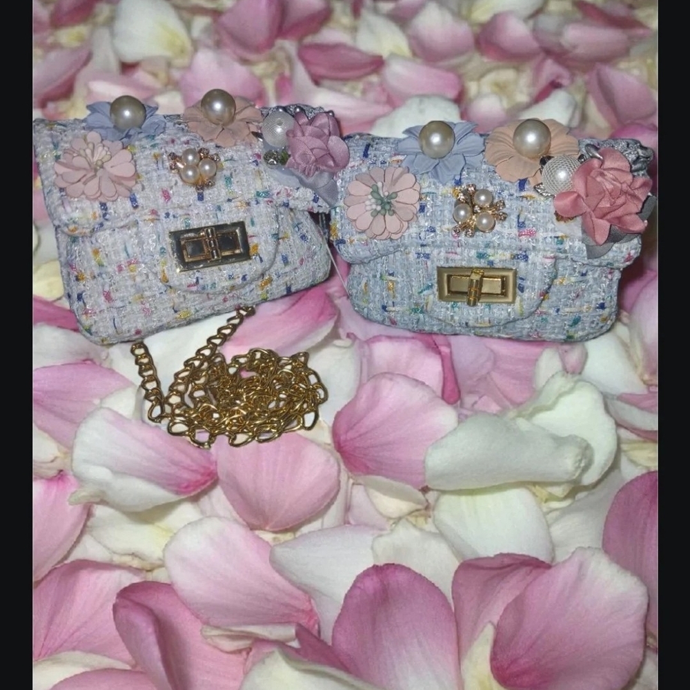 Floral Embellished Tweed Crossbody Bag ONE LEFT